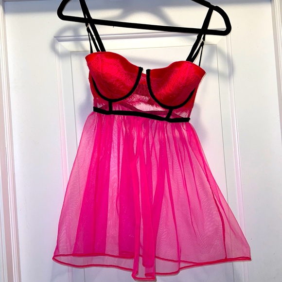 Victoria's Secret Other - Victoria’s Secret Pink and Black Babydoll Lingerie Size 36D